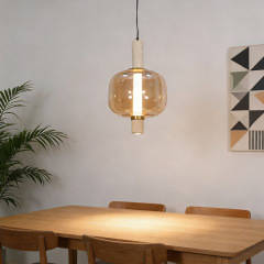 Nordic Smoke Grey Amber Glass Pendant Light Postmodern Creative Glass Ball Pendant Light for Dining Room Bar Table Restaurant