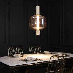 Nordic Smoke Grey Amber Glass Pendant Light Postmodern Creative Glass Ball Pendant Light for Dining Room Bar Table Restaurant