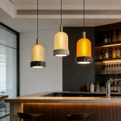 Modern Bedroom Bedside Lighting LED Pendant Light Natural Stone Glass Lampshade Hanging Lamps for Home Living Room Dining Room Decorative