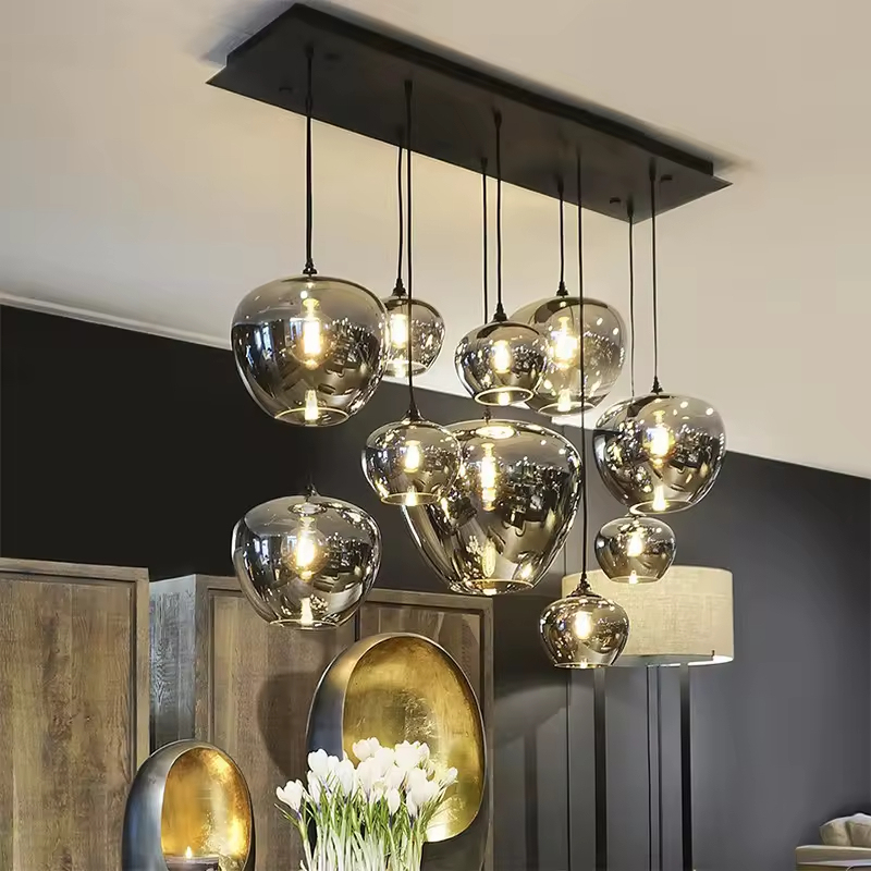 Modern Kitchen Island Smoke Grey Glass Ball Hanging Lamp Nordic Hotel Living Room Decor Glass Pendant Lamp