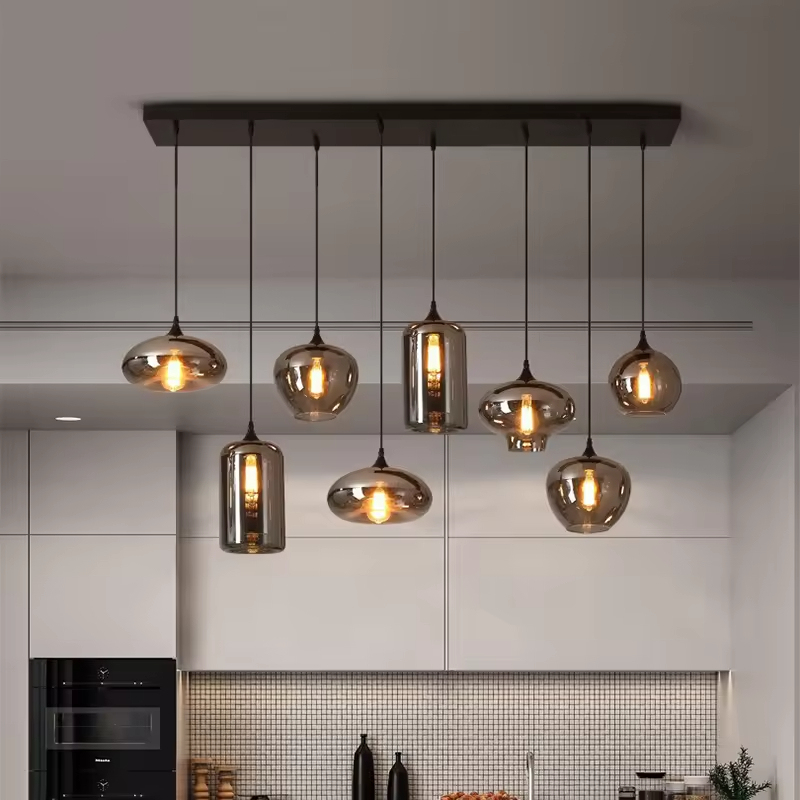 Modern Kitchen Island Smoke Grey Glass Ball Hanging Lamp Nordic Hotel Living Room Decor Glass Pendant Lamp