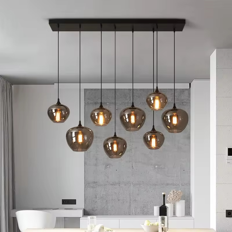 Modern Kitchen Island Smoke Grey Glass Ball Hanging Lamp Nordic Hotel Living Room Decor Glass Pendant Lamp