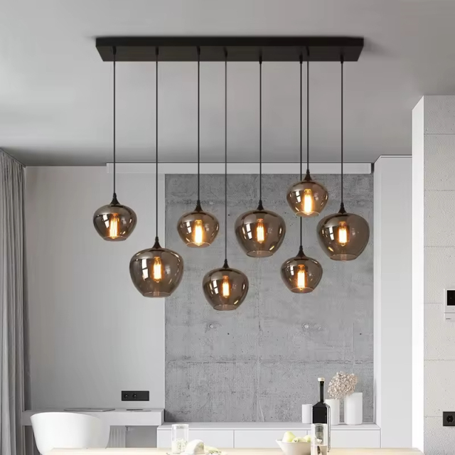 Modern Kitchen Island Smoke Grey Glass Ball Hanging Lamp Nordic Hotel Living Room Decor Glass Pendant Lamp