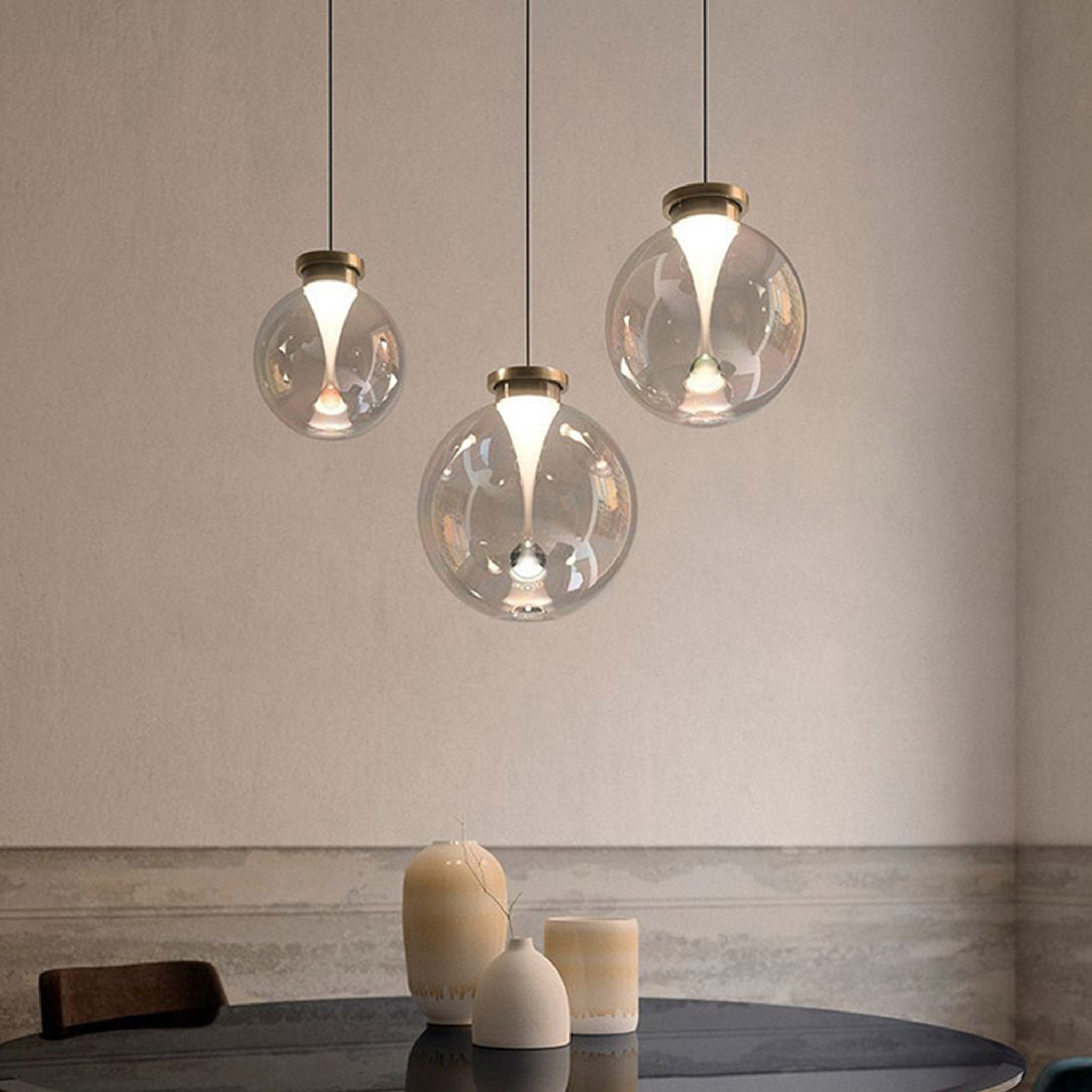 Nordic Modern Minimalist Bedroom Bedside Creative Raindrop Restaurant Bar Counter Glass Ball Iron LED Pendant Light