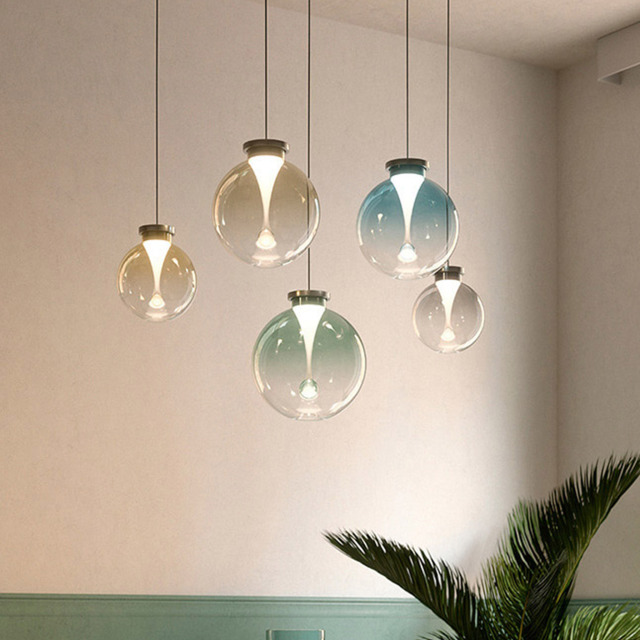 Nordic Modern Minimalist Bedroom Bedside Creative Raindrop Restaurant Bar Counter Glass Ball Iron LED Pendant Light