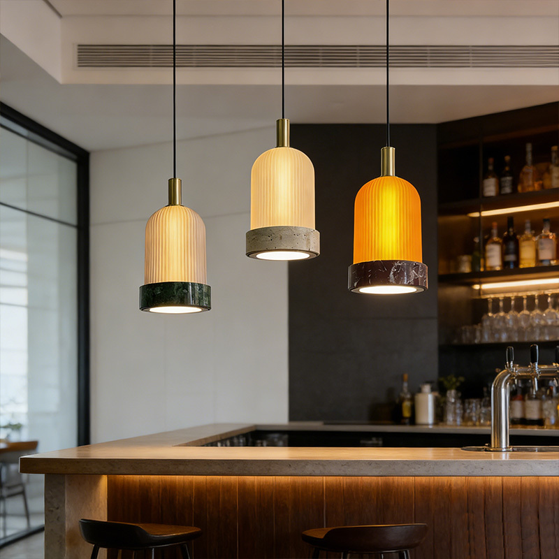 Modern Bedroom Bedside Lighting LED Pendant Light Natural Stone Glass Lampshade Hanging Lamps for Home Living Room Dining Room Decorative