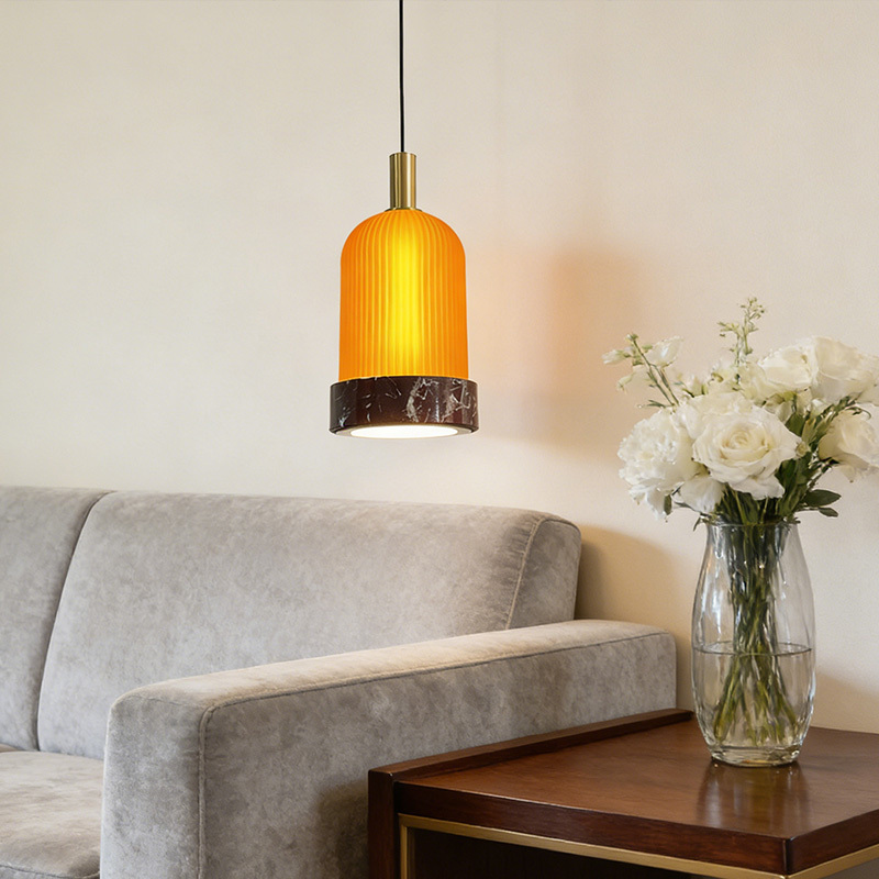 Modern Bedroom Bedside Lighting LED Pendant Light Natural Stone Glass Lampshade Hanging Lamps for Home Living Room Dining Room Decorative