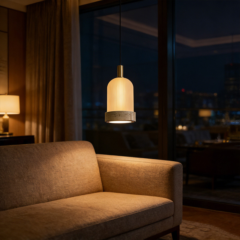 Modern Bedroom Bedside Lighting LED Pendant Light Natural Stone Glass Lampshade Hanging Lamps for Home Living Room Dining Room Decorative