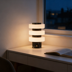Nordic Postmodern Natural Stone Marble Decoration Green Marble Table Desk Lamp With White Glass Shades