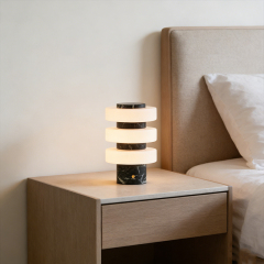 Nordic Postmodern Natural Stone Marble Decoration Green Marble Table Desk Lamp With White Glass Shades