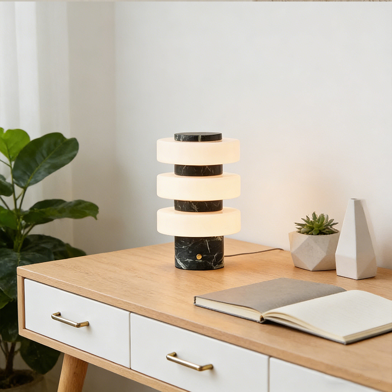 Nordic Postmodern Natural Stone Marble Decoration Green Marble Table Desk Lamp With White Glass Shades