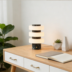 Nordic Postmodern Natural Stone Marble Decoration Green Marble Table Desk Lamp With White Glass Shades