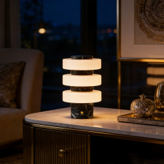 Nordic Postmodern Natural Stone Marble Decoration Green Marble Table Desk Lamp With White Glass Shades