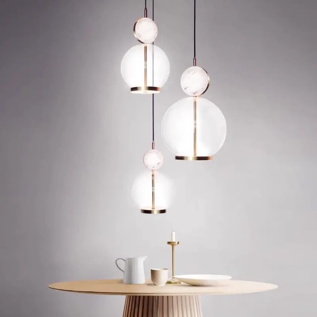 Modern Raw Brass Base Clear Glass Ball Pendant Light for Island Bedroom Kitchen Restaurant Home Hotel LED Pendant Light