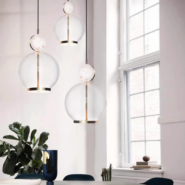 Modern Raw Brass Base Clear Glass Ball Pendant Light for Island Bedroom Kitchen Restaurant Home Hotel LED Pendant Light