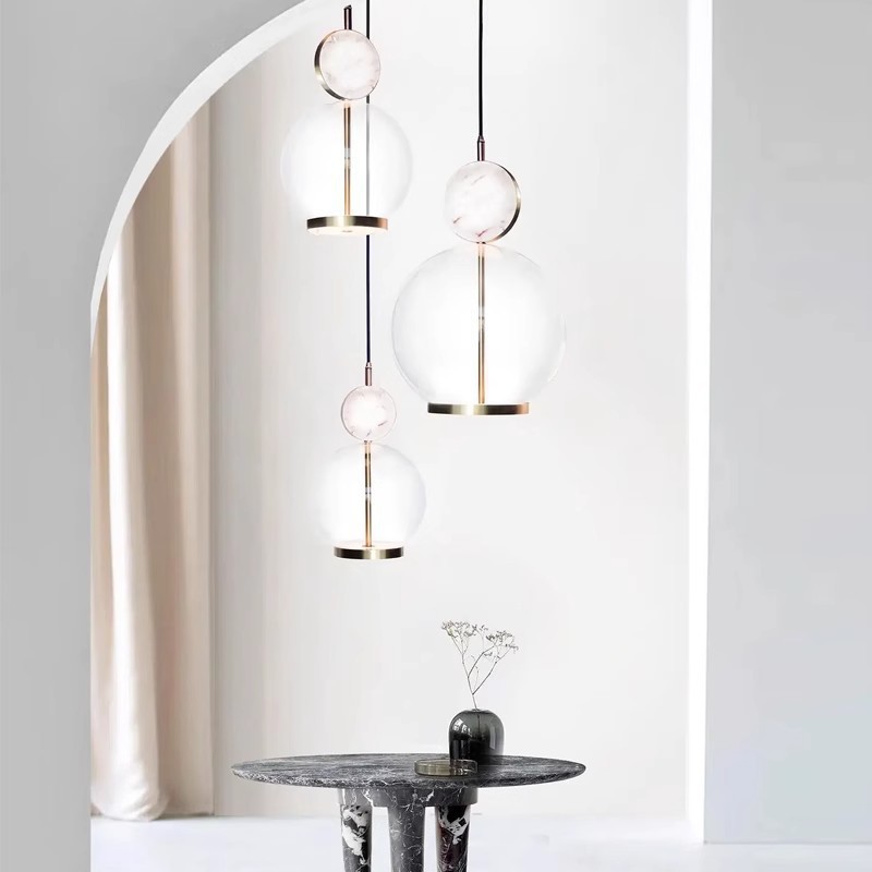 Modern Raw Brass Base Clear Glass Ball Pendant Light for Island Bedroom Kitchen Restaurant Home Hotel LED Pendant Light