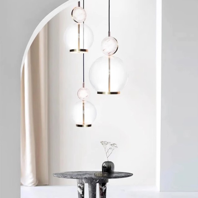 Modern Raw Brass Base Clear Glass Ball Pendant Light for Island Bedroom Kitchen Restaurant Home Hotel LED Pendant Light