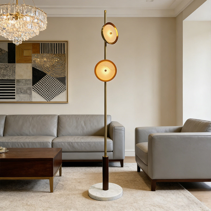 Luxury Artistic Floor Lamp Modern Black Metal Standing Floor Lamp with Golden Shades for Hotel Living Room