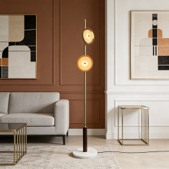Luxury Artistic Floor Lamp Modern Black Metal Standing Floor Lamp with Golden Shades for Hotel Living Room