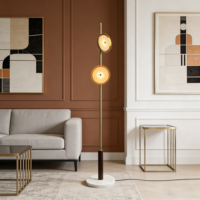 Luxury Artistic Floor Lamp Modern Black Metal Standing Floor Lamp with Golden Shades for Hotel Living Room