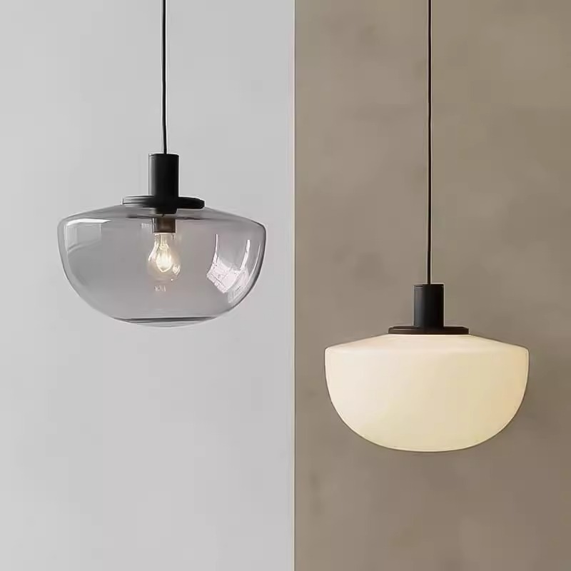 Nordic Modern Adjustable Height LED Pendant Light Matte Black Bedside Chandelier Globe Glass Metal Hanging Lamp for Bedroom