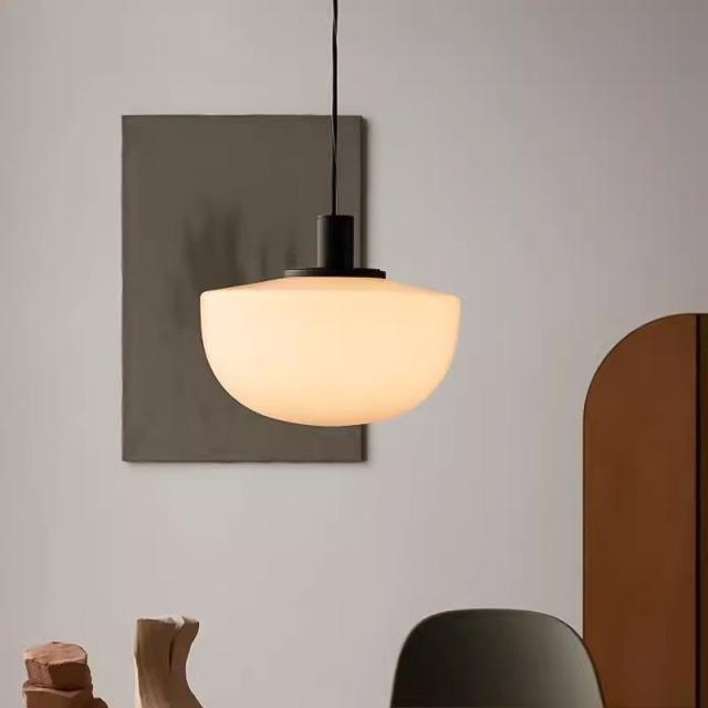 Nordic Modern Adjustable Height LED Pendant Light Matte Black Bedside Chandelier Globe Glass Metal Hanging Lamp for Bedroom