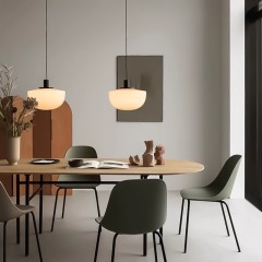 Nordic Modern Adjustable Height LED Pendant Light Matte Black Bedside Chandelier Globe Glass Metal Hanging Lamp for Bedroom