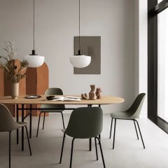 Nordic Modern Adjustable Height LED Pendant Light Matte Black Bedside Chandelier Globe Glass Metal Hanging Lamp for Bedroom