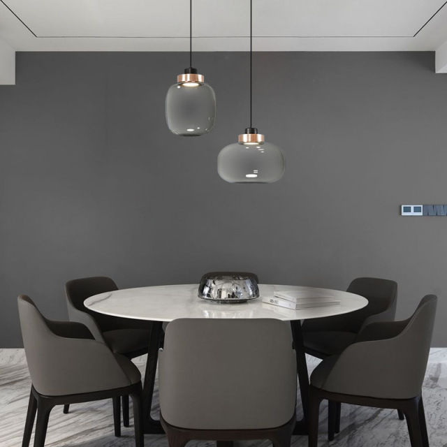Modern Design Iron Metal Simple Smoke Glass Small Round Chandelier Pendant Light for Dining Room Bedroom