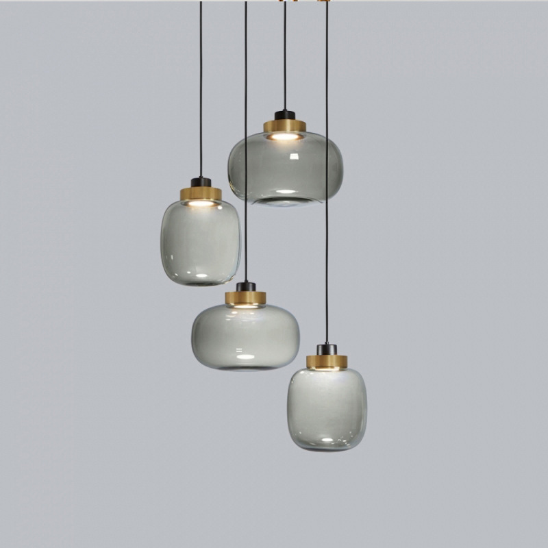 Modern Design Iron Metal Simple Smoke Glass Small Round Chandelier Pendant Light for Dining Room Bedroom