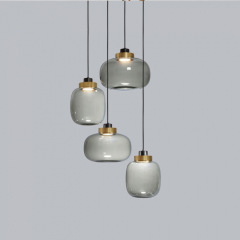 Modern Design Iron Metal Simple Smoke Glass Small Round Chandelier Pendant Light for Dining Room Bedroom