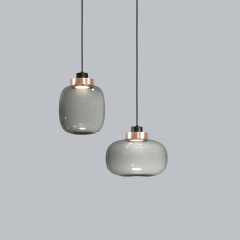Modern Design Iron Metal Simple Smoke Glass Small Round Chandelier Pendant Light for Dining Room Bedroom