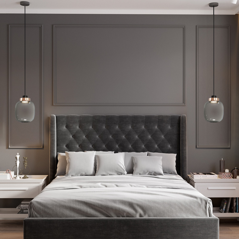 Modern Design Iron Metal Simple Smoke Glass Small Round Chandelier Pendant Light for Dining Room Bedroom