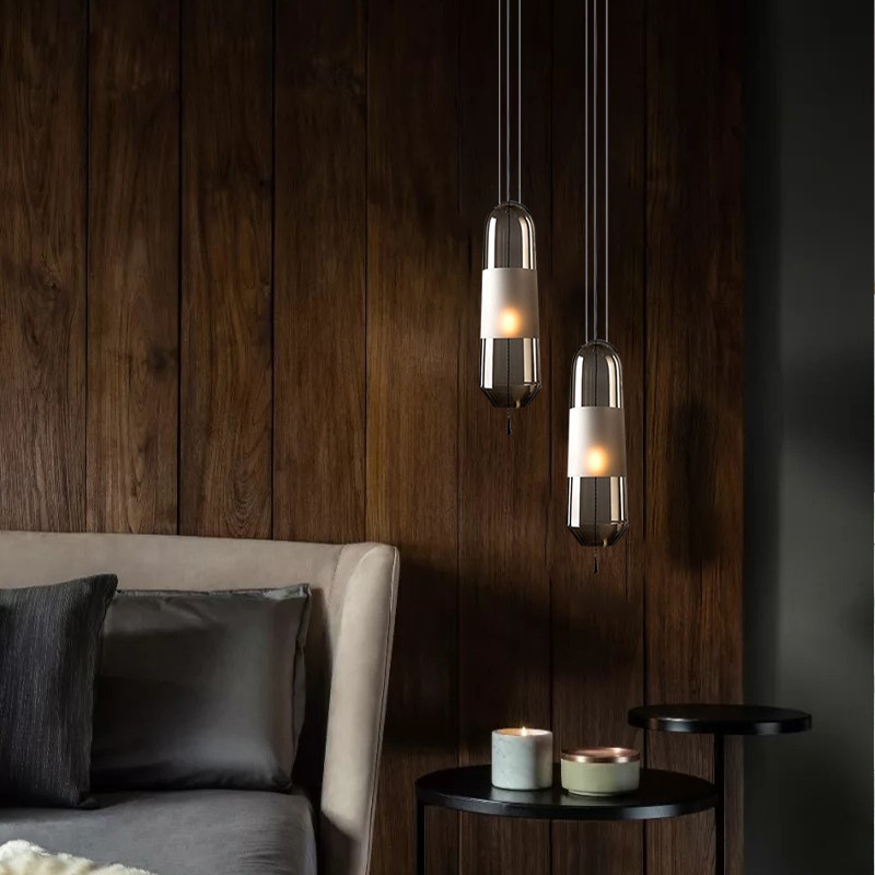 Nordic Creative Restaurant Chandelier Simple Personality Art Bedroom Bedside Villa Room Light Luxury Glass Small Pendant Light