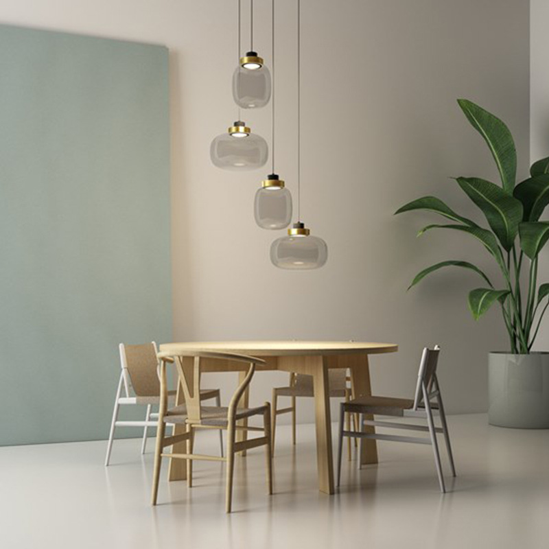 Modern Design Iron Metal Simple Smoke Glass Small Round Chandelier Pendant Light for Dining Room Bedroom