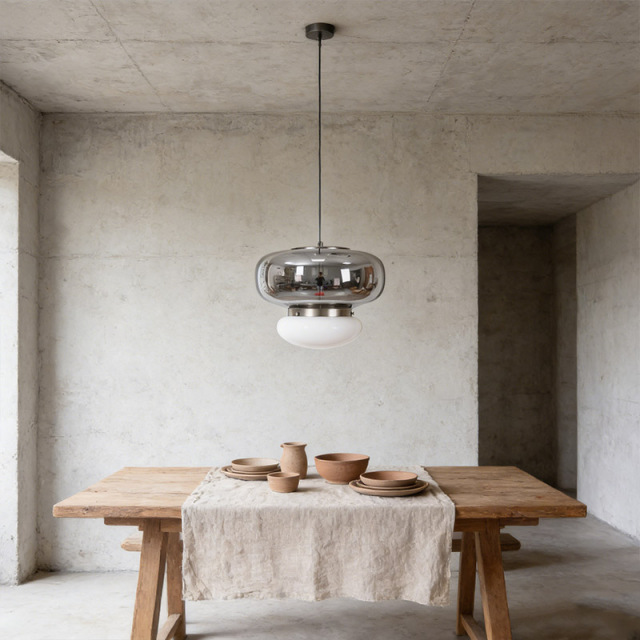 Modern LED Chandelier Smoky Grey White Glass Indoor Hanging Lamp for Hotel Kitchen Restaurant Home Villa Round