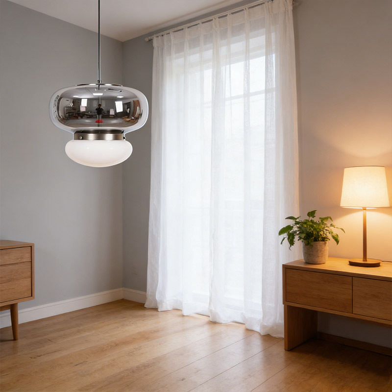 Modern LED Chandelier Smoky Grey White Glass Indoor Hanging Lamp for Hotel Kitchen Restaurant Home Villa Round