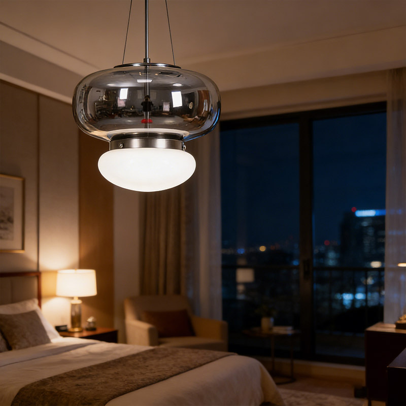 Modern LED Chandelier Smoky Grey White Glass Indoor Hanging Lamp for Hotel Kitchen Restaurant Home Villa Round