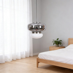 Modern LED Chandelier Smoky Grey White Glass Indoor Hanging Lamp for Hotel Kitchen Restaurant Home Villa Round