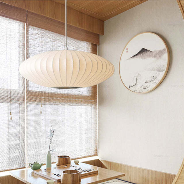 Modern Nordic Silk Pendant Light Wabi Sabi Bubble Lamp With Iron Hanging Installation for Home Living Room Hotel Bar Decor