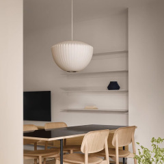 Nordic Style Home Decor Silk Adjustable Height LED Chandelier Round Middle Size Bedrooms Dining Rooms Silk Pendant Light