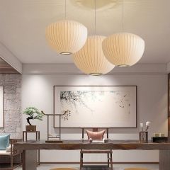 Nordic Style Home Decor Silk Adjustable Height LED Chandelier Round Middle Size Bedrooms Dining Rooms Silk Pendant Light