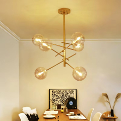 Modern LED Chandeliers Gold Hanging Light Glass Ball Lampshade Pendant Lights for Dining Room Living Room Bedroom