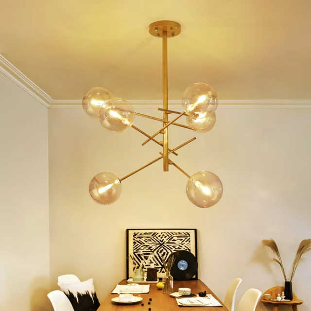 Modern LED Chandeliers Gold Hanging Light Glass Ball Lampshade Pendant Lights for Dining Room Living Room Bedroom