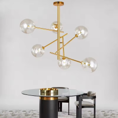 Modern LED Chandeliers Gold Hanging Light Glass Ball Lampshade Pendant Lights for Dining Room Living Room Bedroom