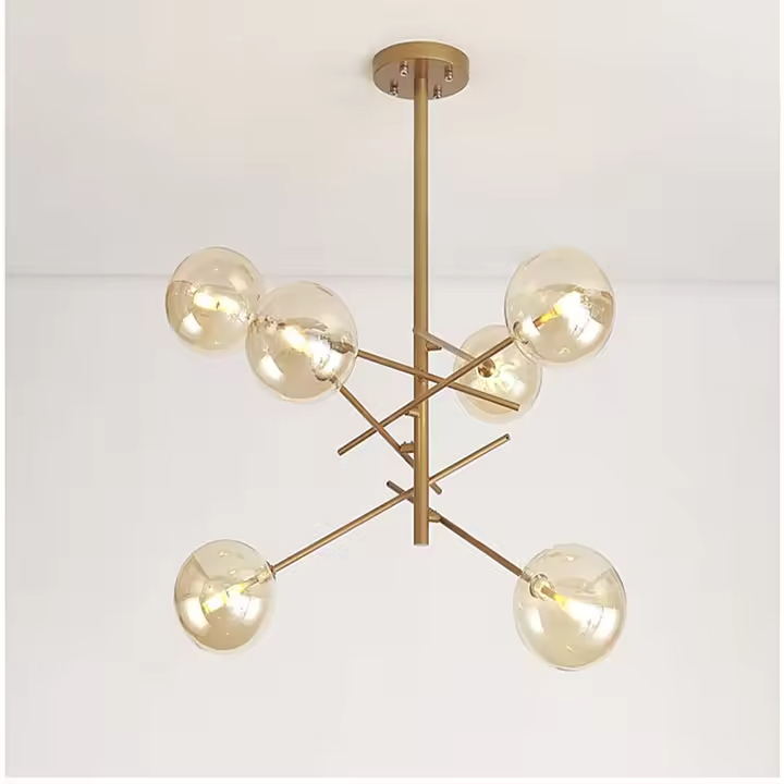 Modern LED Chandeliers Gold Hanging Light Glass Ball Lampshade Pendant Lights for Dining Room Living Room Bedroom