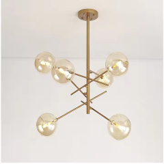 Modern LED Chandeliers Gold Hanging Light Glass Ball Lampshade Pendant Lights for Dining Room Living Room Bedroom