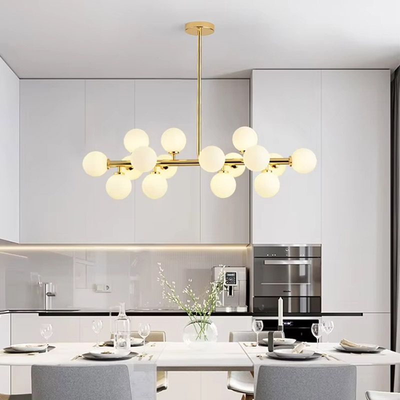 Modern Hotel Creative White Glass Round Ball Chandelier Bedroom Living Room Pendant Light Chandelier LED Ceiling Lamp