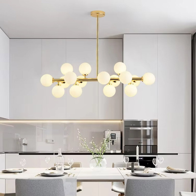 Modern Hotel Creative White Glass Round Ball Chandelier Bedroom Living Room Pendant Light Chandelier LED Ceiling Lamp