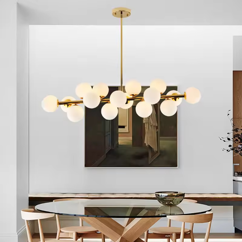 Modern Hotel Creative White Glass Round Ball Chandelier Bedroom Living Room Pendant Light Chandelier LED Ceiling Lamp